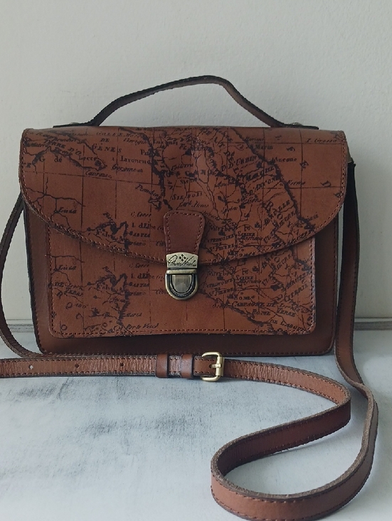 Patricia Nash Handbags - Patricia NASH Digione Riot Rust Map-Print Brown Leather Crossbody Satchel